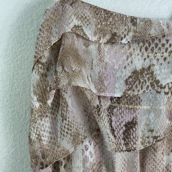 Express Womens Small Snake Print Chiffon Maxi Dress Ruffle Detail Sleeveless - Picture 8 of 9